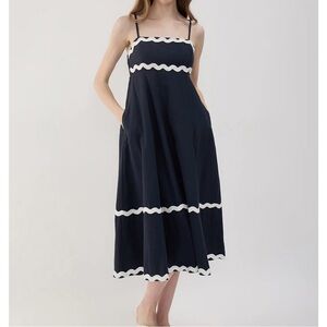 Sim & Sam Navy Blue Linen Blend Maxi Dress